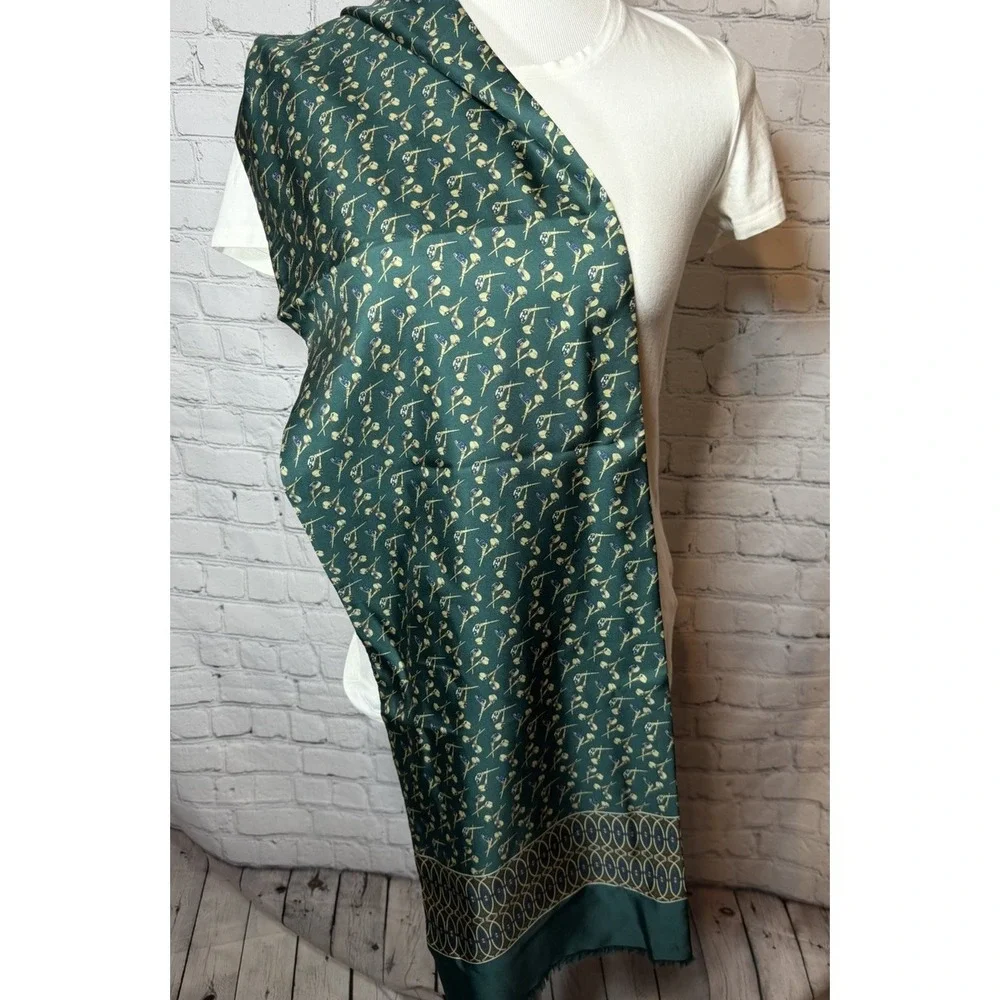 Vintage Green Golf Men's Wool Silk Scarf Regal High‎ End Old Money 54x10
